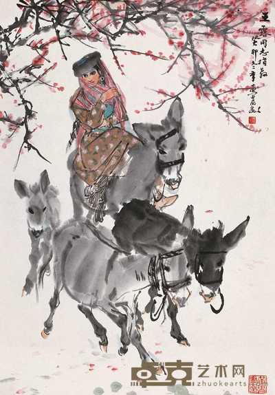 黄胄 1963年作 人面桃花 镜心 65×44cm